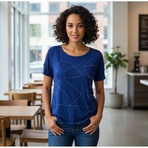 APT 9 Women Blue Cold Shoulder Embellished Short Sleeve T-Shirt Top Size S